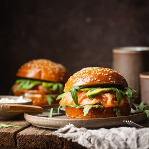 Burger sandwich with salmon